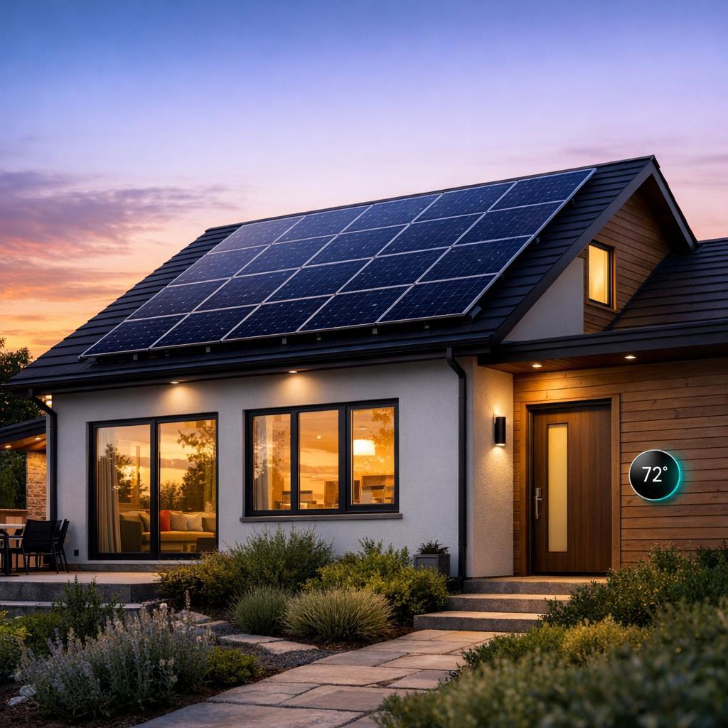 Verbrauchsausweis für energieeffizientes Haus mit Solaranlage und smarter Heizungssteuerung